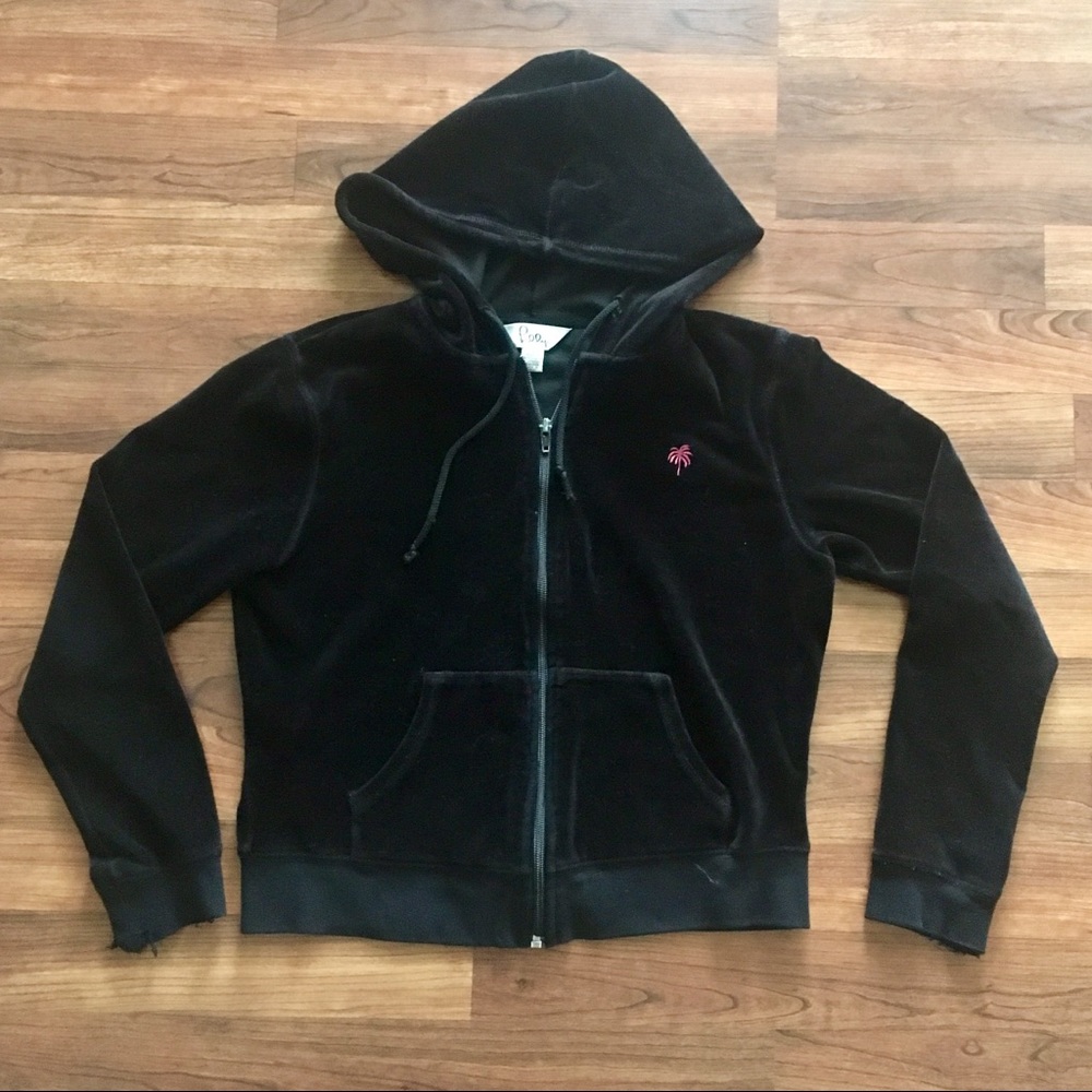 Lilly Pulitzer Black Velour Hooded Zip Up Track Jacket Size Small